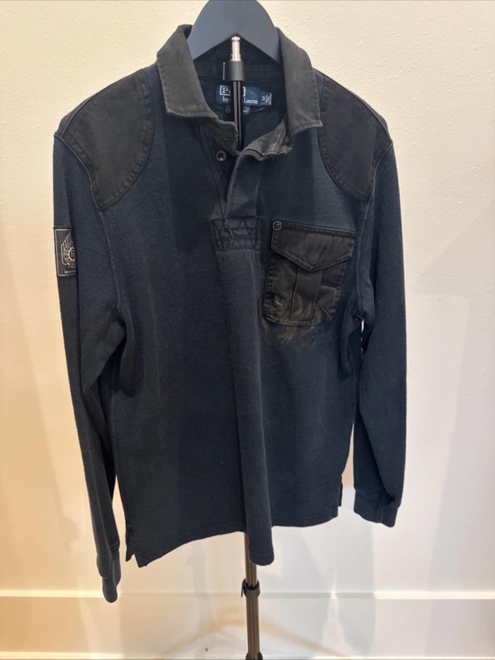 Ralph Lauren Black Long-Sleeve Rugby Shirt with Chest Pocket